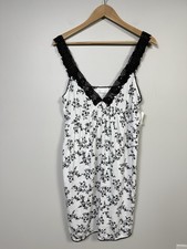 Eileen West Floral M Cotton Black White Jersey Lace Sleeveless Nightgown NWT