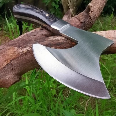 Stainless Steel Camping Axe, Forged Design Viking Battle Axe And Full Tang Wood