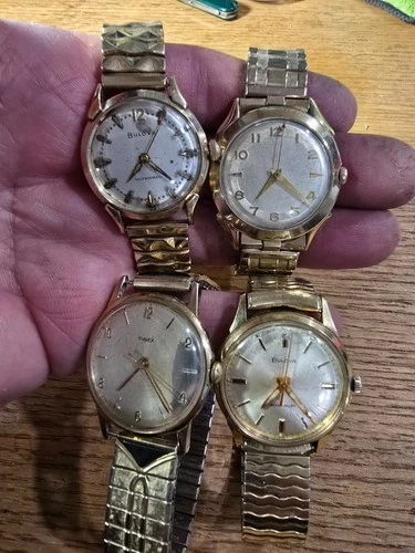 4 1950's vintage watches Bulova Elgin Timex all four run good