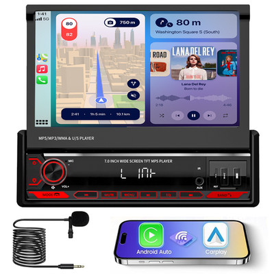 7'' Touch-Screen 1DIN Flip Out Kabelloser Apple CarPlay Android Auto MP5-Player