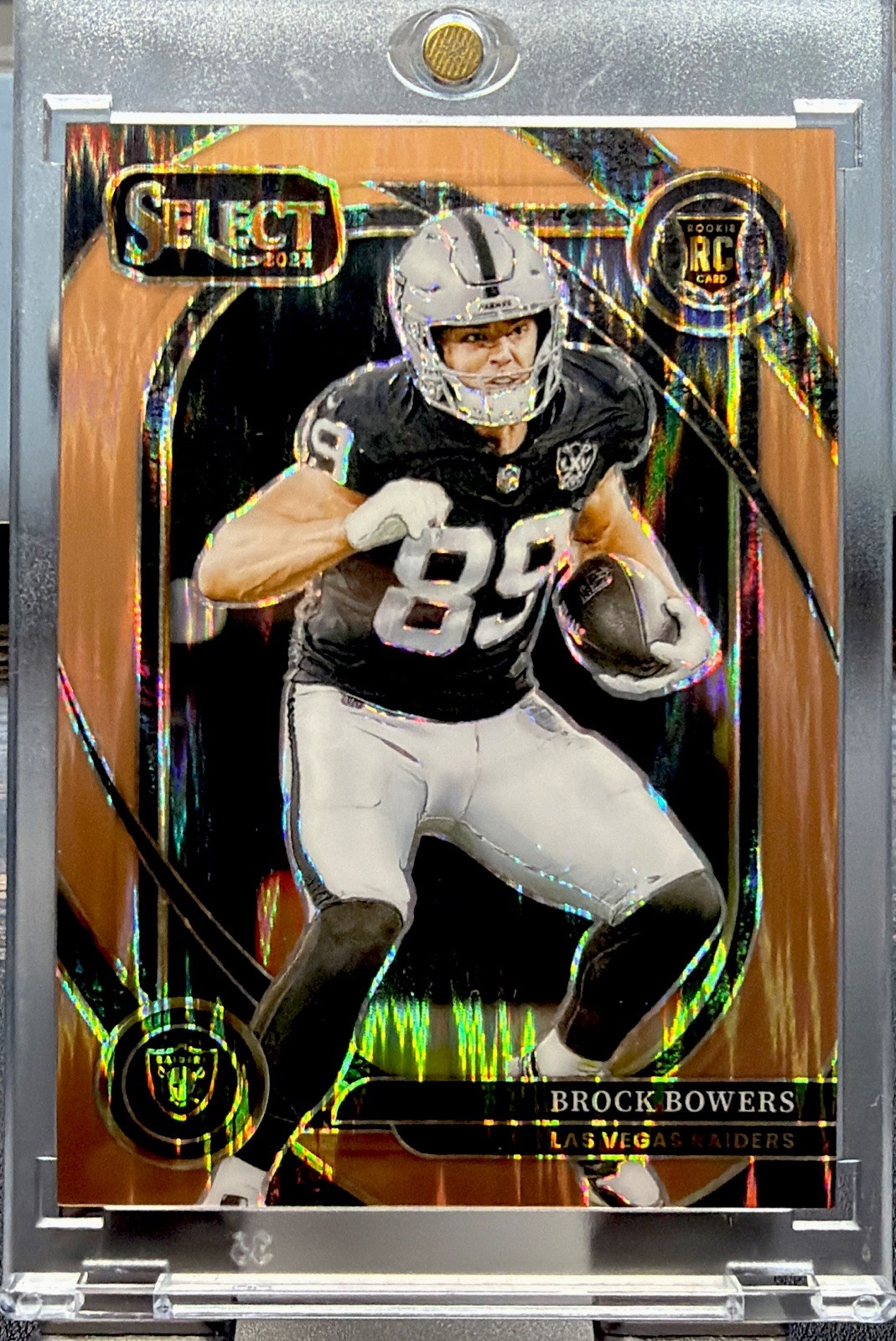 Brock Bowers 2024 Panini Select #222 Copper Prizm Shock Club Rookie RC /299