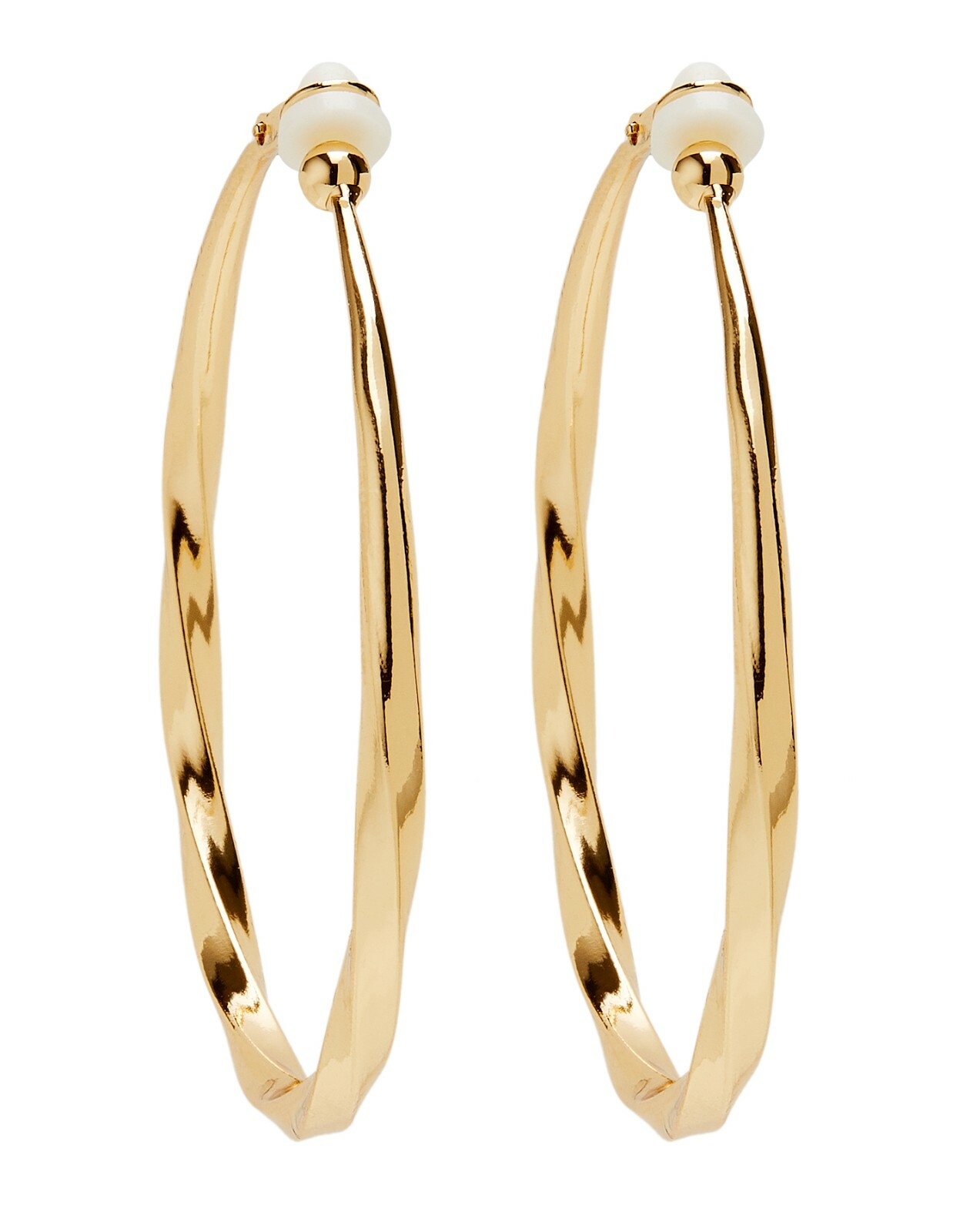 Clip On Hoop Earrings - gold plated twisted large hoops - Dhana