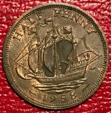 HIGH GRADE AU+ DETAILS 1958 GREAT BRITAIN ENGLISH 1/2 HALF PENNY CENT-MAR506