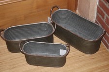 Zinkwanne lang, wählbar 3 Größen, Pflanzwanne mit Henkel, grau, Zinkgefäß