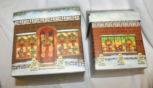 6 PC Christmas Village Nesting Gift Boxes w/ Lids Hard Cardboard 2 3/8" - 6 3/4" - Picture 5 of 9