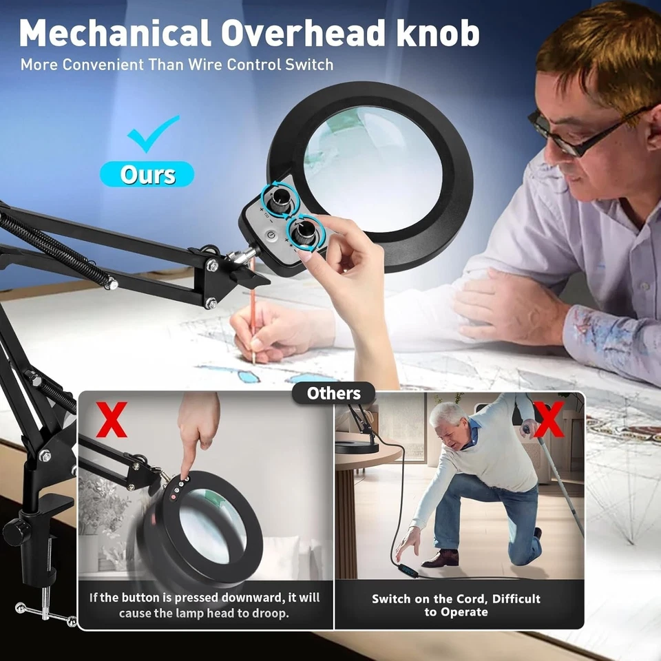 Magnifying Glass Desk Lamp with 10X Swing Arm and Big Clamp Lighted Magnifier - Image 3 of 4