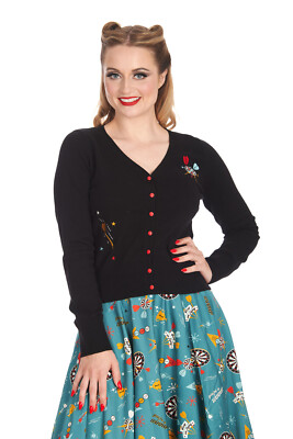 BANNED Apparel Black Rockabilly Retro Rockabilly Darts Keep Em Flying Cardigan