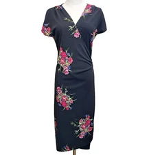 Y2K Nicole Miller Collection Black Floral Wrap Dress Size 10 Dark Cottagecore
