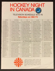 1975-1976 Official Hockey Night In Canada Television Schedule CBC-TV ...