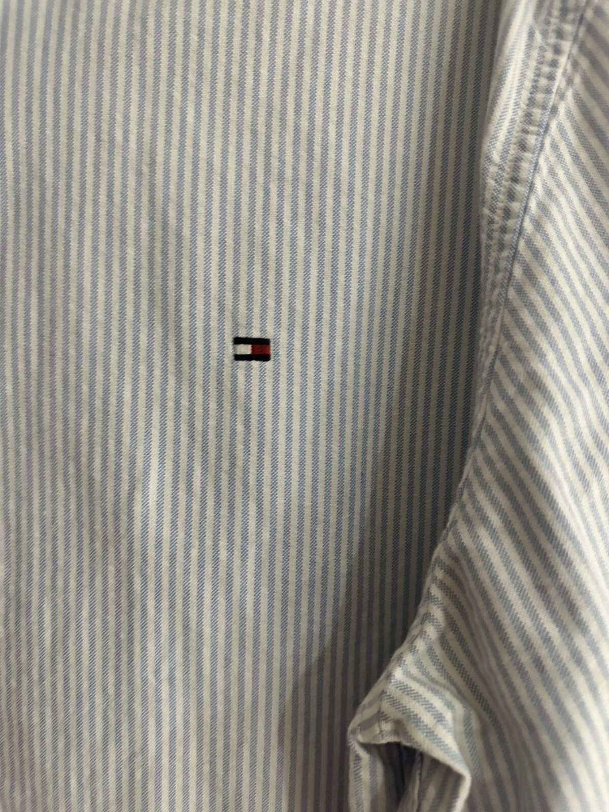 Tommy Hilfiger Men Slim Fit Blue White Stripe Long Sleeve Top Logo  