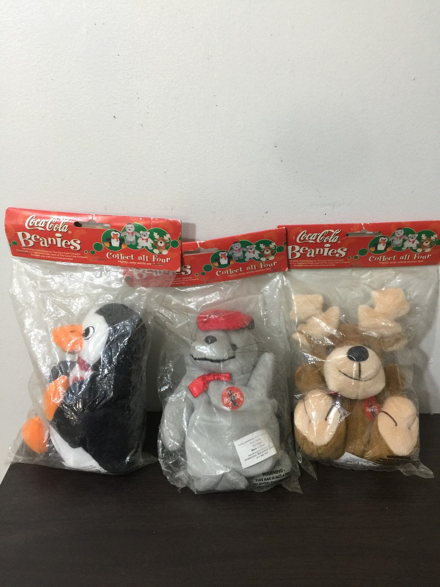 coca cola plush beanie baby bears christmas promo still sealed