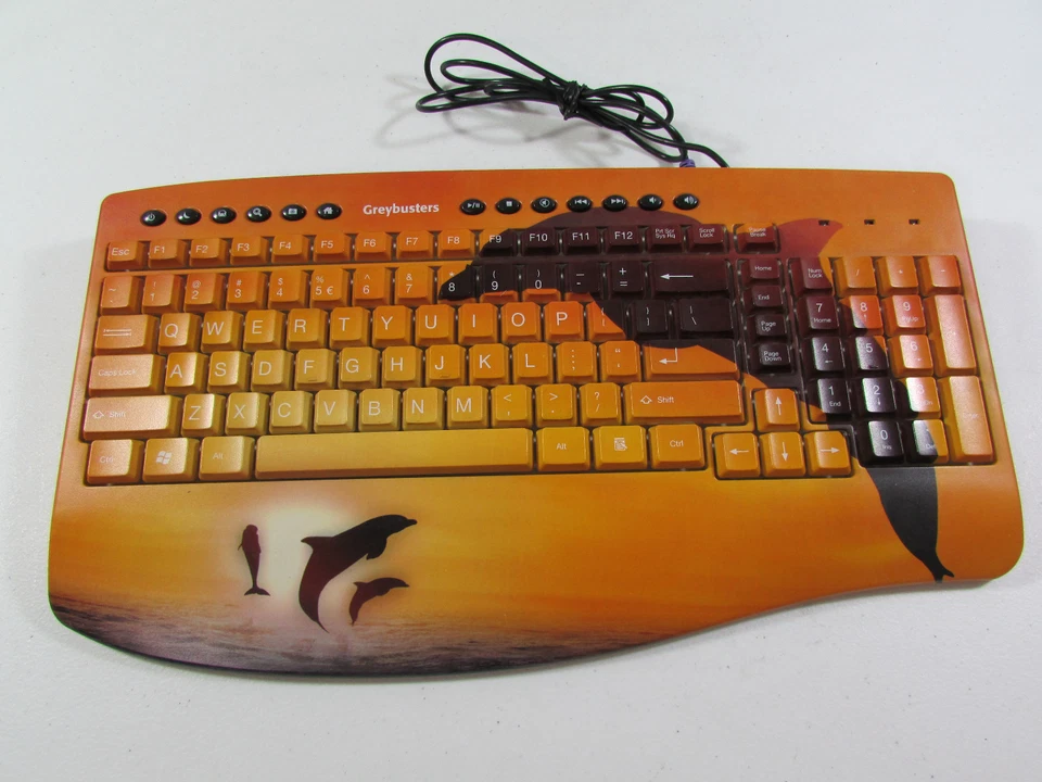 NEW Greybusters PS/2 Multimedia PC Keyboard Dolphin Design Microsoft Windows - Image 2 of 4