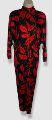 $1290 Meryll Rogge Women's Black Leaf-Print Turtleneck Dress Size 42
