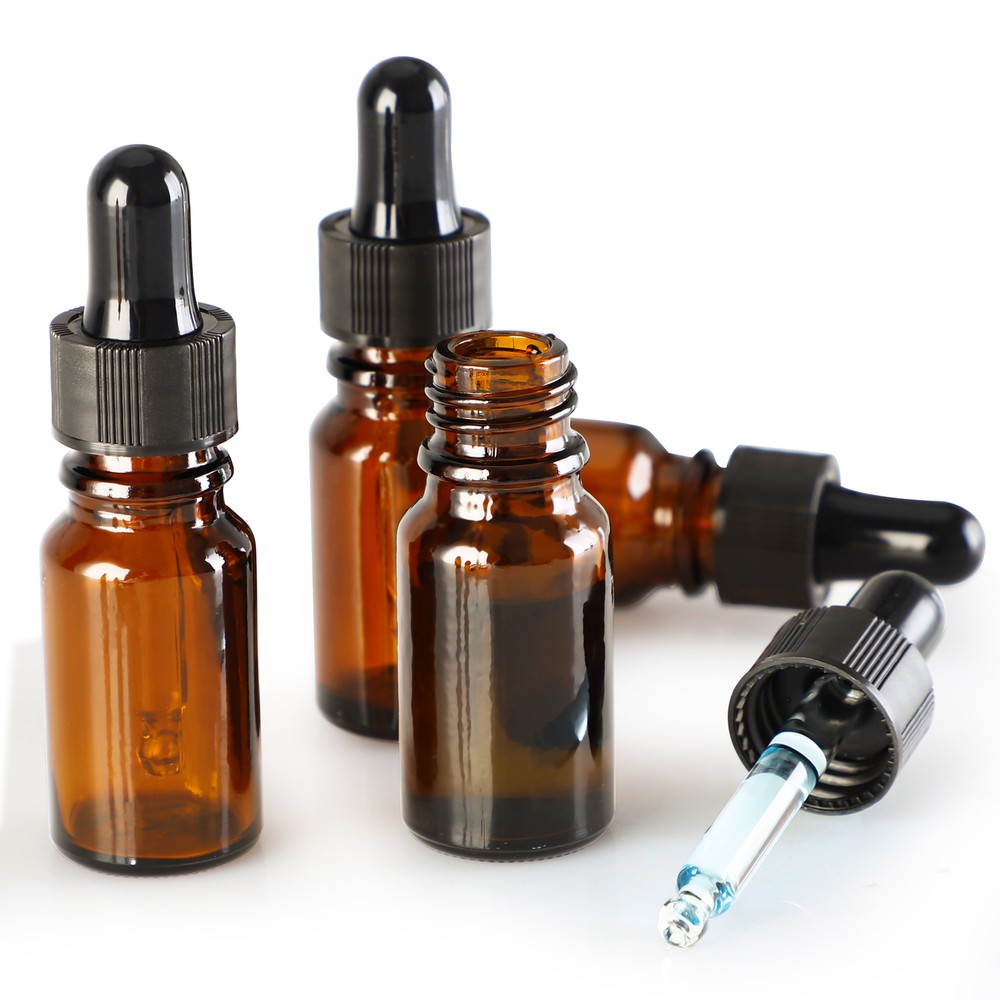 1/3oz Amber Glass Bottles for Essential Oils with Glass Eye Dropper - Pack of 50