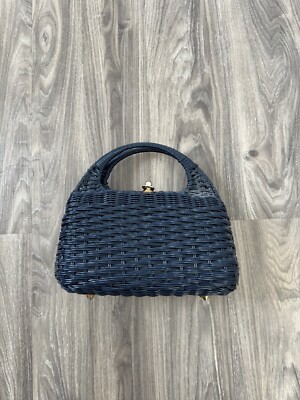 vintage Blue 60s wicker & brass handbag purse lesco lona | eBay