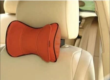 2PCS Orange Leather Auto Car Neck Rest Cushion Headrest Pillow Mat