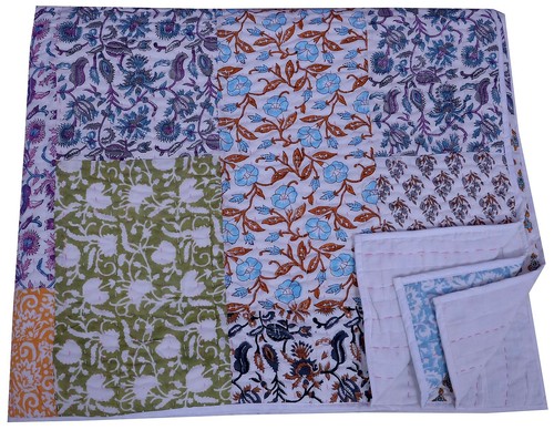 Couette Kantha Imprimé Vintage – 100% Coton Fait Main, Taille 150x230 Cm, Couvre-lit Jeté Décoratif