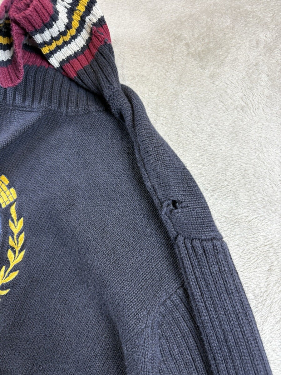 Vintage Tommy Hilfiger Sweater Mens M Blue Knit Lion Crest Big Logo 90s  #1997