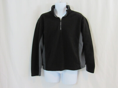 ATHLETIC WORKS Mens L (42-44) 1/4 Zip Fleece Pullover Jacket, Black Gray 