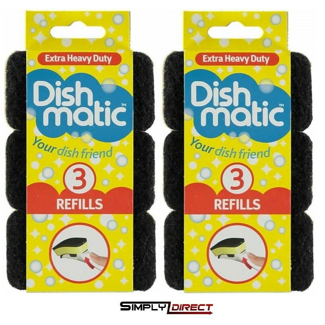 Dishmatic Replacement Refill Heads Extra Heavy Duty Non Scratch Sponge