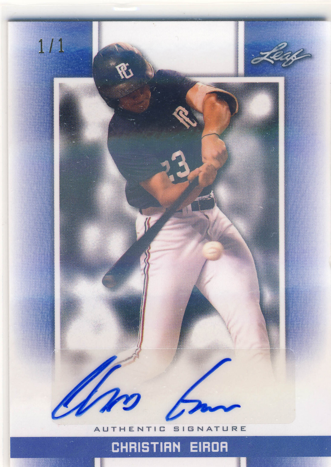 CHRISTIAN EIROA 2019 Leaf Perfect Game PG Blue SHIMMER AUTO /1 FIU