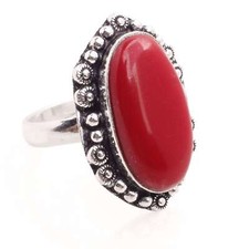 Coral Gemstone Silver Plated Handmade Adjustable Ring Jewelry Gift R-1075