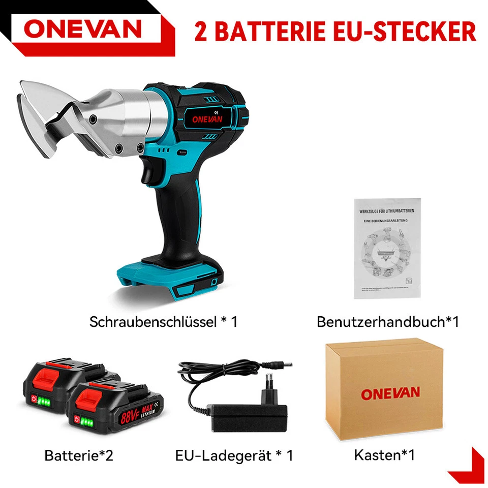 ONEVAN Akku Blechschere Akkuschere 18V Elektrisch Schere Metall-Schere mit 2Akku - Bild 2 von 4
