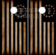 1776 Burnt Flag Wood LAMINATED Cornhole Wrap Bag Toss Skin Decal Sticker