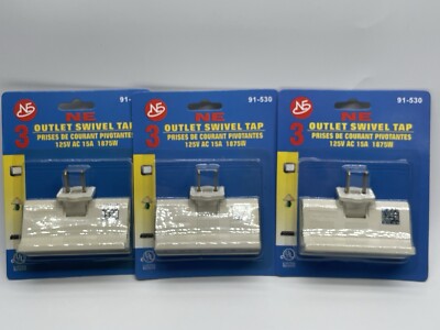 Lot Of 3 NE 3Outlet Swivel Tap 2 Prong Indoor Adapter Wall Plug Ungrounded New