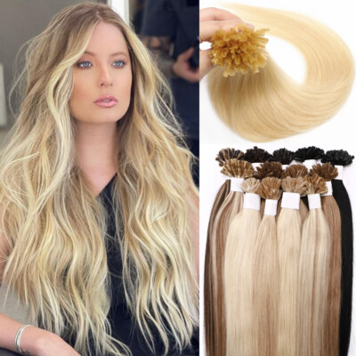 100% THICK Keratin Nail U-Tip Russian Remy Human Hair Extensions Pre Bonded 100g