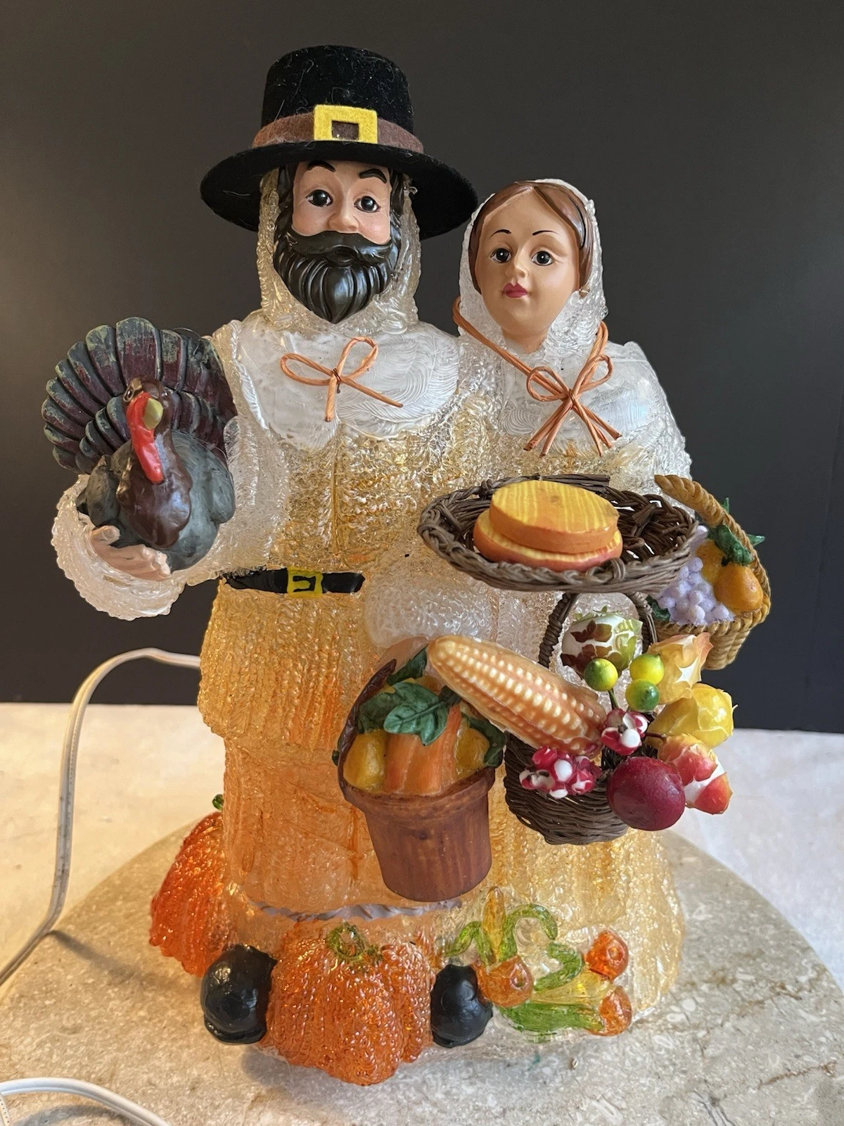 Cracker Barrel Thanksgiving Couple Iced Blow Mold Lamp Works