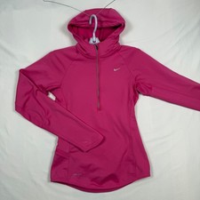 Nike Dri-FIT Women XS Pink Half Zip Running Hoodie Fleece Lined Thumbhole READ