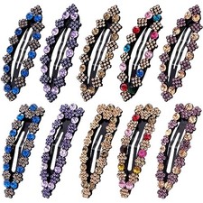 Rhinestone Snap Hair Clips for Women 10pcs, Sparkly Glitter Crystal Hair