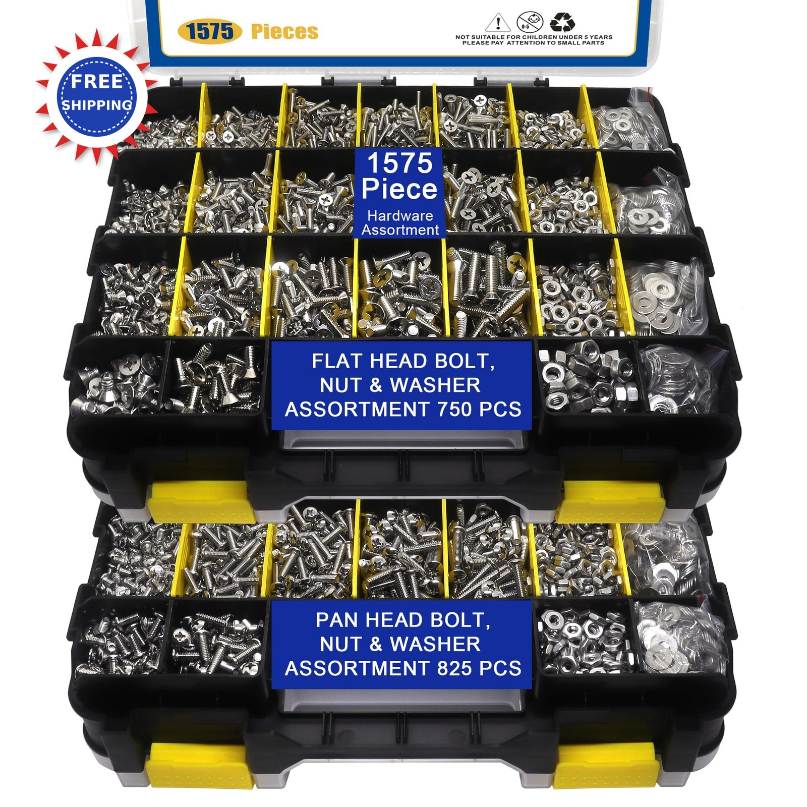 Nuts and Bolts Assortment Kit Stainless Steel Screws Washers Organizer Box 1575