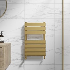 Flat Panel Heated Towel Rail Brushed Brass - 650 x 400mm Wall Mounted Bathroom