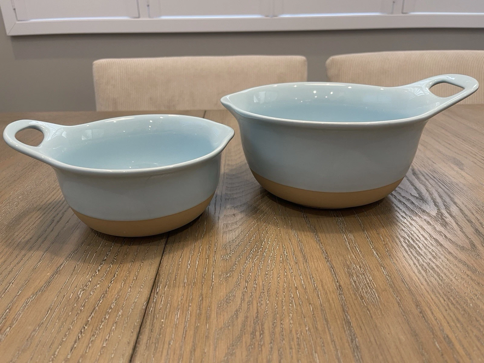 Rachel Ray Set of 2 Blue Nesting Mixing Bowls Handle / Spout 1 & 2Qt