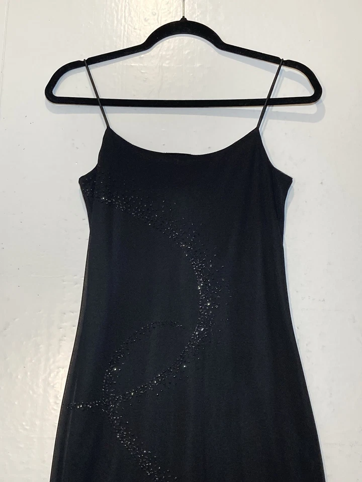 Vestido sin mangas vintage Byer Too midi con cuentas de hadas talla S negro de gasa Y2K Foto 4 de 4
