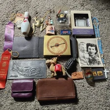 Large Junk Drawer Lot Misc Vintage Stuff Southwest Fair Ribbons Metal Whale Plaq