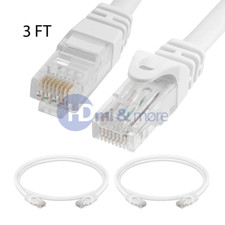 2x 3FT CAT6 Cable Ethernet Lan Network CAT 6 RJ45 Patch Cord Internet White