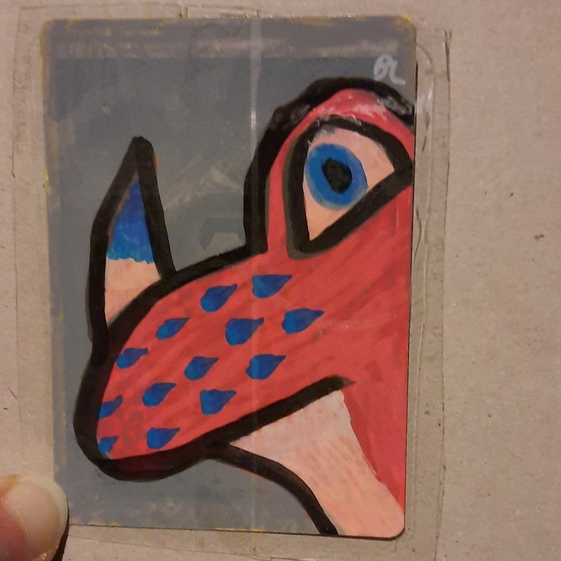 Blue Horned Lizard Animal painted art Card laminated ooak aceo atc 