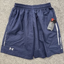 Mens M Under Armour Shorts Gym Blue Elastic Waist Drawstring Heatgear Reflective