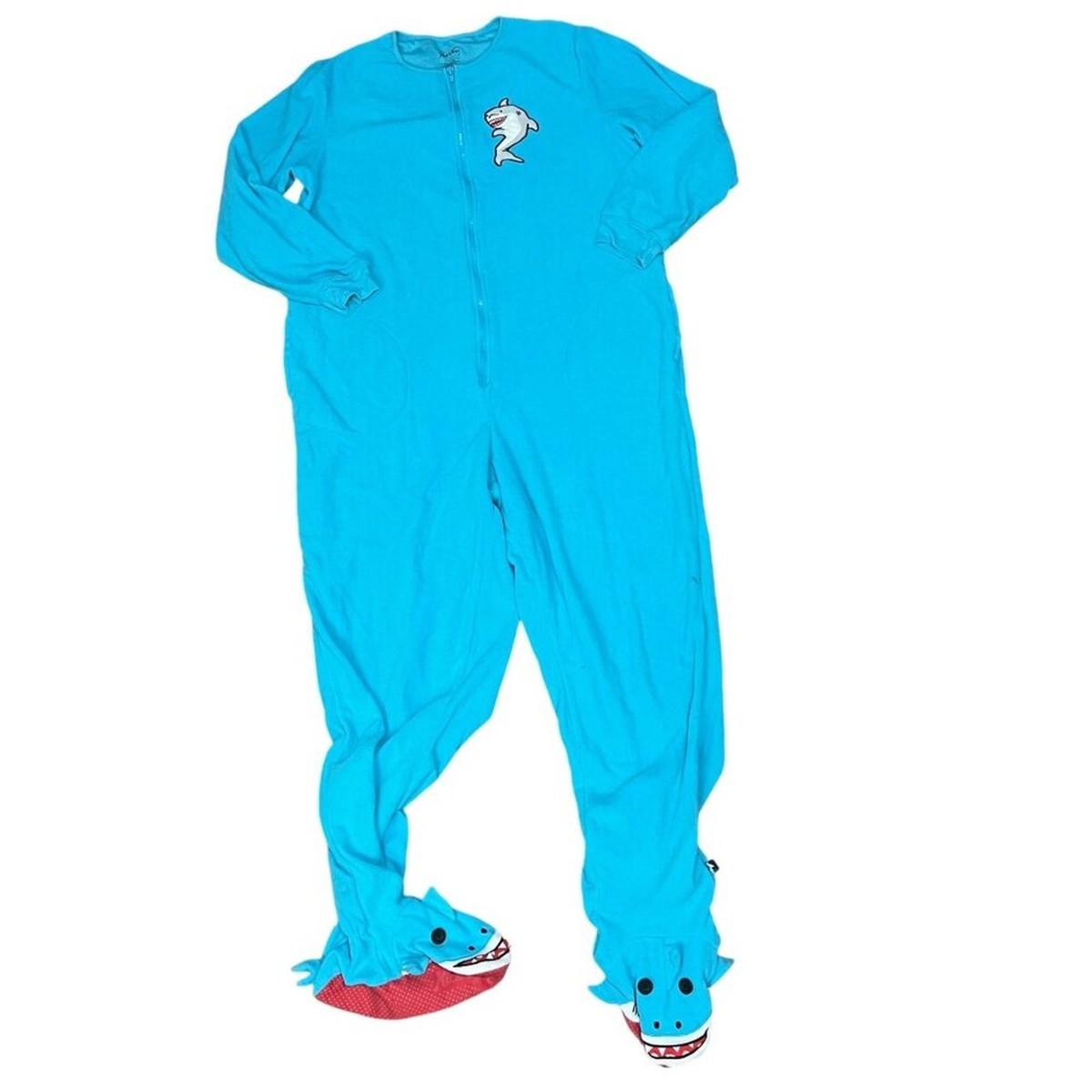 NICK NORA Blue Fleece Shark One Piece Sleepwear Footed Pajamas