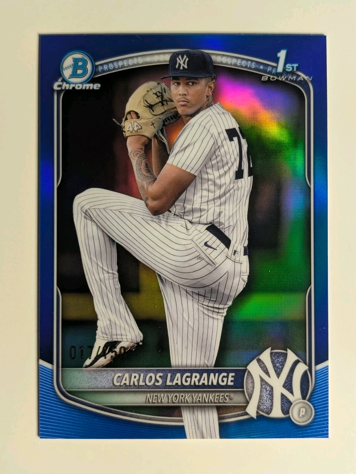 Carlos Lagrange 2025 Bowman Chrome 1st True Blue Refractor /150 Yankees