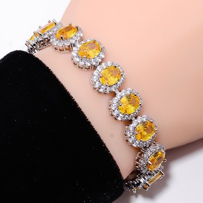 Citrine, CZ 925 Sterling Silver Adjustable Bracelet 7-8'' B14182, Gift for her
