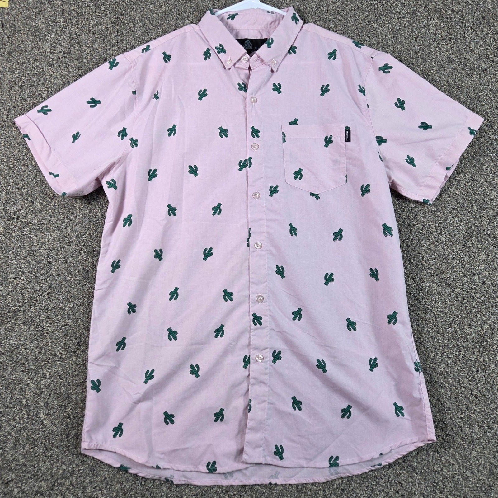Molokai Surf Co Button Down Shirt Mens Large Pink Cactus Print Short Sleeve