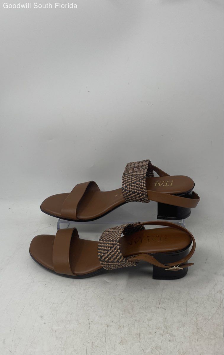 Italian Shoemakers Womens Brown Open Toe Block Heel Slingback Sandals Size 8