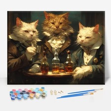 Party of CAT Wine Animal Framed Canvas DIY Paint by Numbers Kit Bar Cafe Cave...