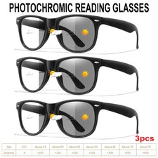 3 Packs Men's Photochromic Reading Glasses Classic Round Full Frame Gl