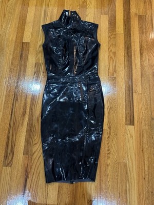 LaQuan Smith Black Patent Vinyl Bodycon Dress Women s Size S   Damaged