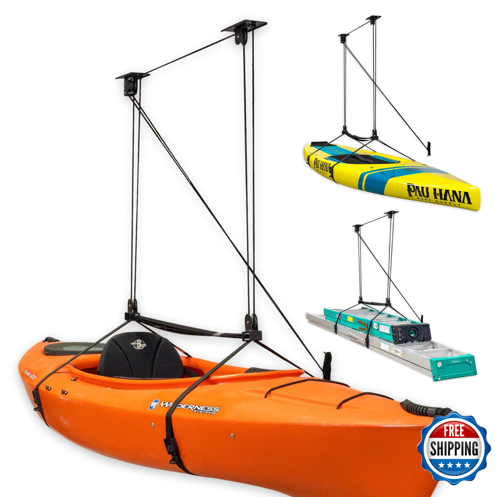 Canoe Hoist - Ceiling Garage Storage Rack Pulley System